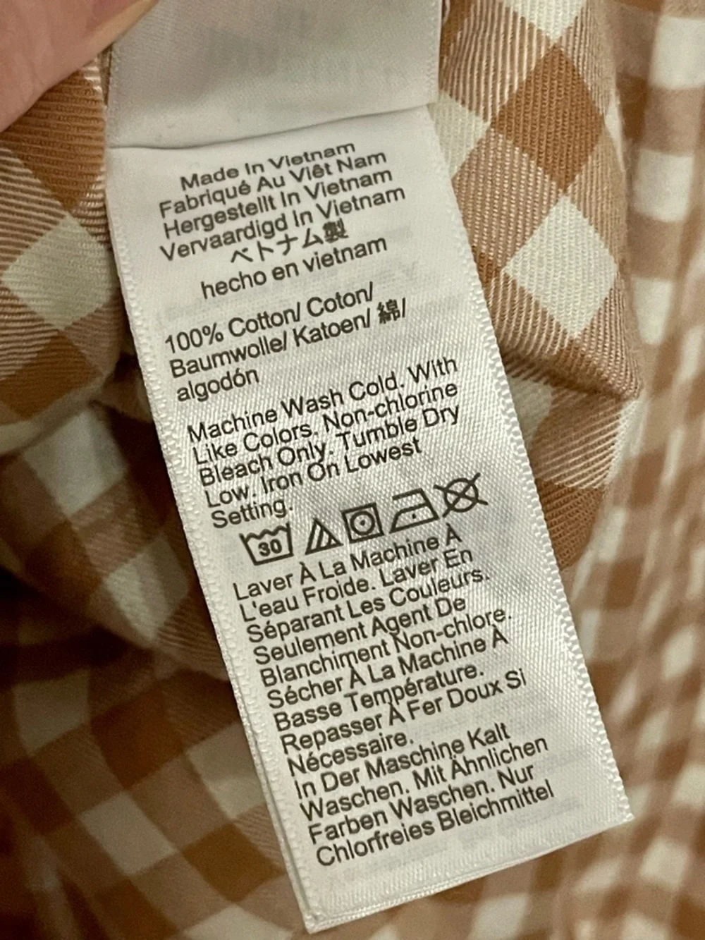 J.Crew Brown & Ivory Gingham Button Front Shirt 100% Cotton Size Medium